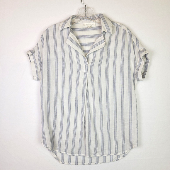 beachlunchlounge Tops - Beach Lunch Lounge Womens Linen Blend Relaxed Top Size XS Blue White Blue Stripe